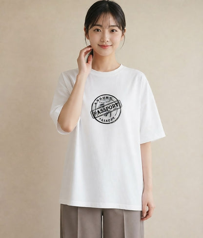 Tシャツ レディース 旅 トラベル スタンプ イラスト フェミニン 母の日 ビーチ 白T YMAZO