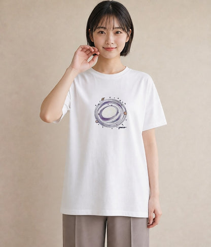 デザインTシャツ レディース 太陽 星空 宇宙 イラスト 旅行コーデ 帰省 ラフ 白T YMAZO