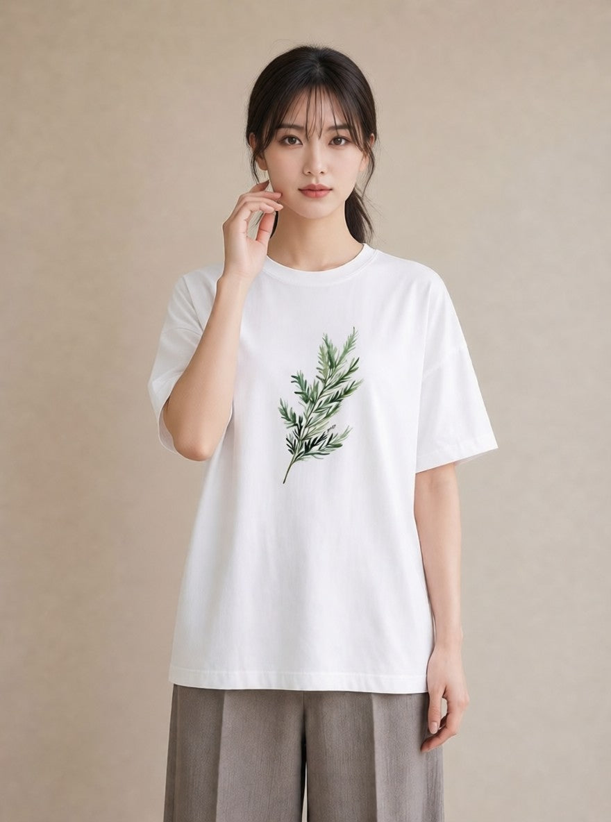 プリントTシャツ レディース 苔 植物 ボタニカル イラスト きれいめカジュアル 在宅 公園 白T YMAZO