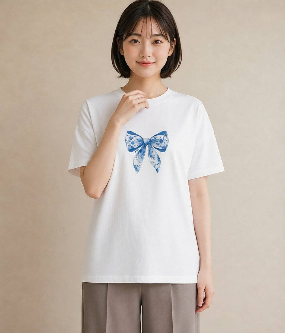 半袖Tシャツ レディース レースハンカチ レース ハンカチ ナチュラル アンティーク イラスト フェミニン 秋コーデ おしゃれギフト 白T YMAZO