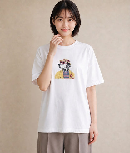 グラフィックTシャツ レディース ダルメシアン 犬 いぬ イラスト 個性的 友達ギフト 部屋着 白T YMAZO