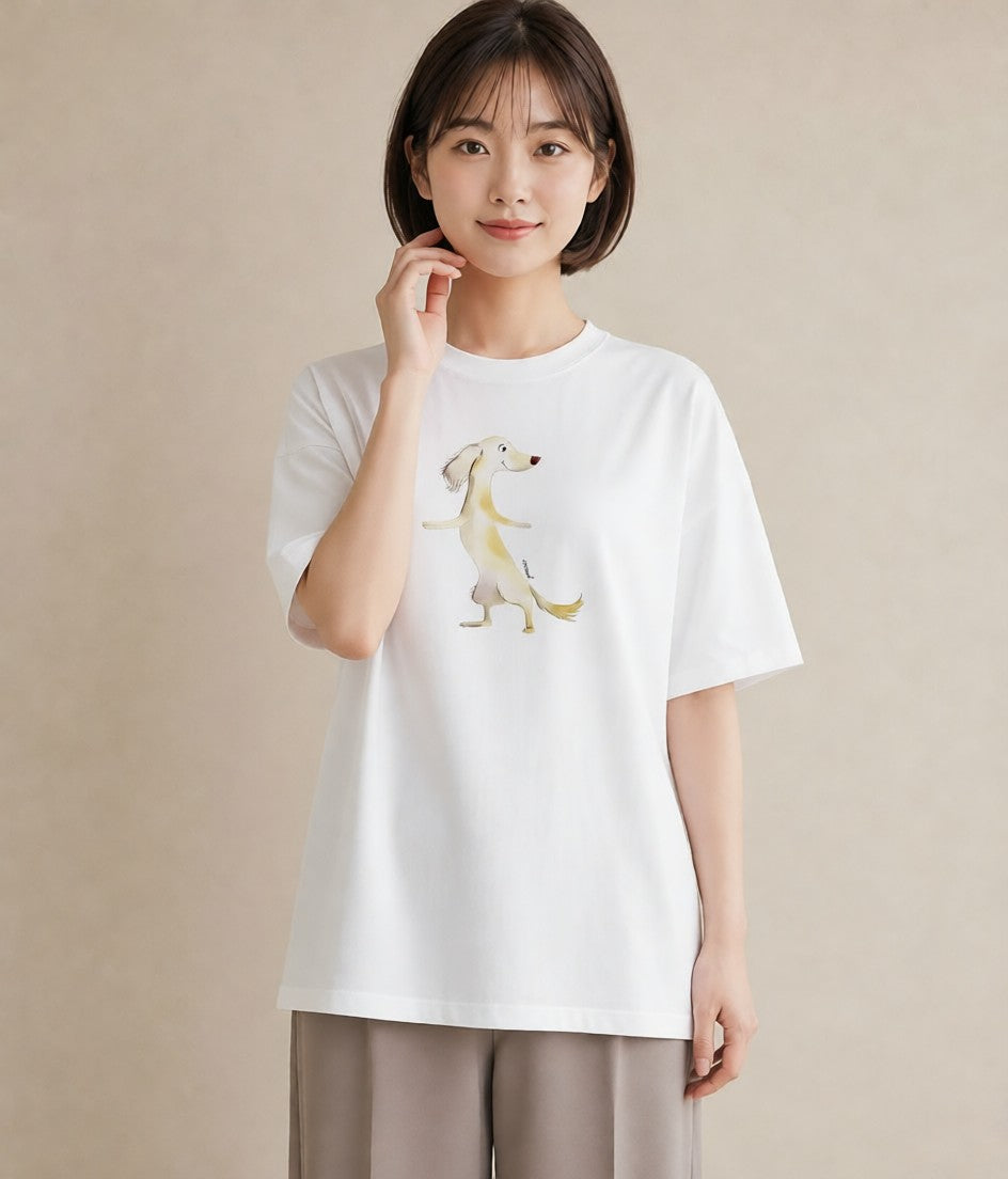 グラフィックTシャツ レディース わんちゃん 犬 いぬ イラスト 抜け感 海 カフェ巡り 白T YMAZO