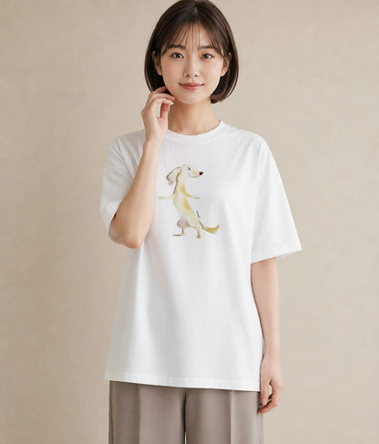 グラフィックTシャツ レディース わんちゃん 犬 いぬ イラスト 抜け感 海 カフェ巡り 白T YMAZO