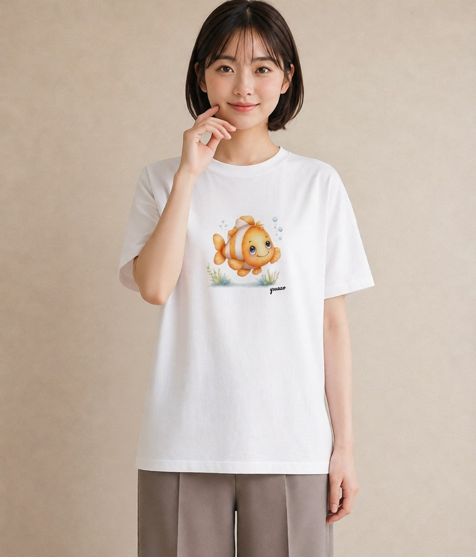 Tシャツ レディース 金魚 ペット 動物 イラスト 韓国風 女性 旅行用 白T YMAZO