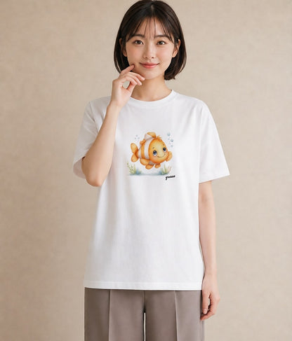 Tシャツ レディース 金魚 ペット 動物 イラスト 韓国風 女性 旅行用 白T YMAZO