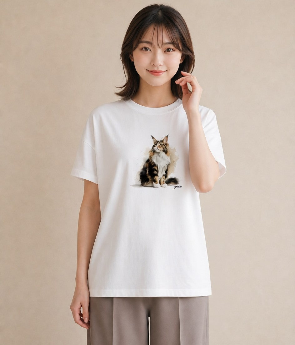 Tシャツ レディース ソマリ 猫 ねこ イラスト 手描き風 デート 帰省 白T YMAZO