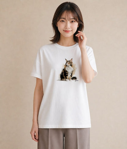 Tシャツ レディース ソマリ 猫 ねこ イラスト 手描き風 デート 帰省 白T YMAZO