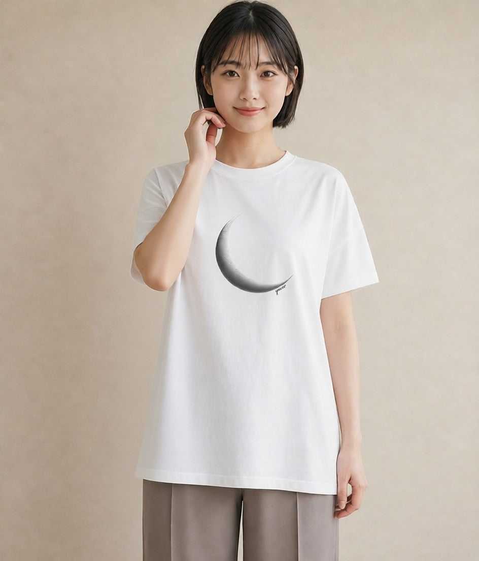 デザインTシャツ レディース 三日月 星空 宇宙 イラスト 旅行コーデ 通勤 在宅 白T YMAZO