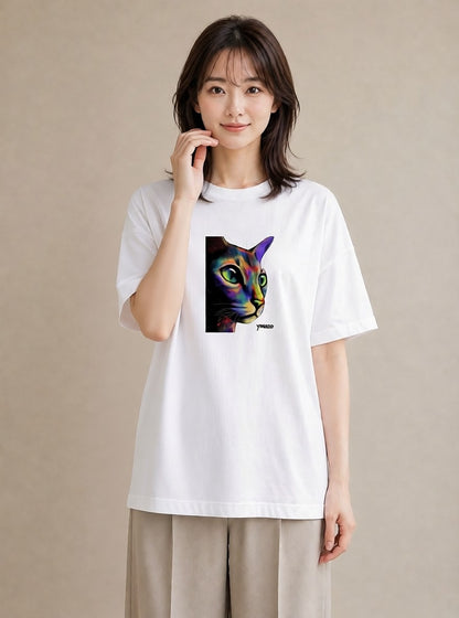 デザインTシャツ レディース スフィンクス 猫 ねこ イラスト ラフ 通勤 在宅 白T YMAZO