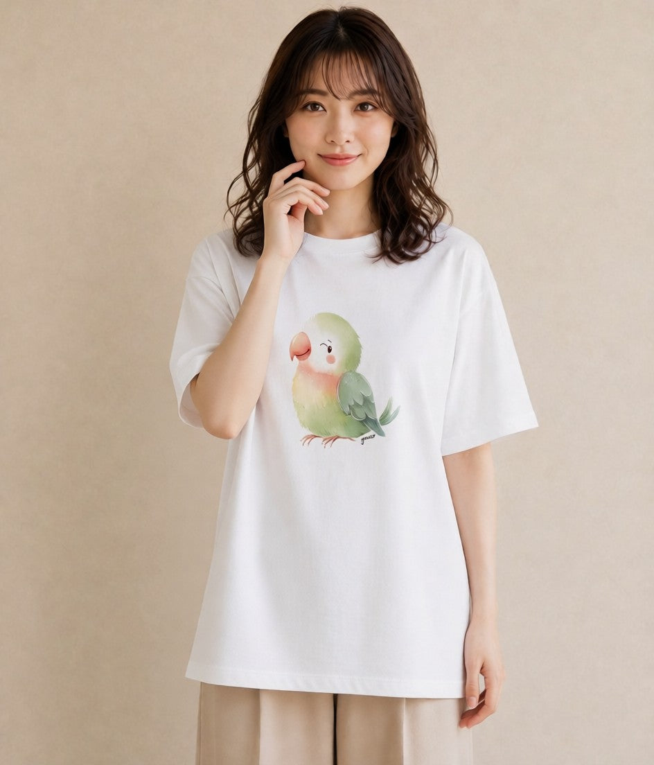 Tシャツ レディース 小鳥 ペット 動物 イラスト カフェコーデ 女性向けギフト 散歩 白T YMAZO