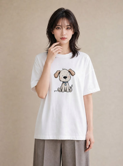 半袖Tシャツ レディース わんちゃん 犬 いぬ イラスト ポップ 旅行 母娘コーデ 白T YMAZO