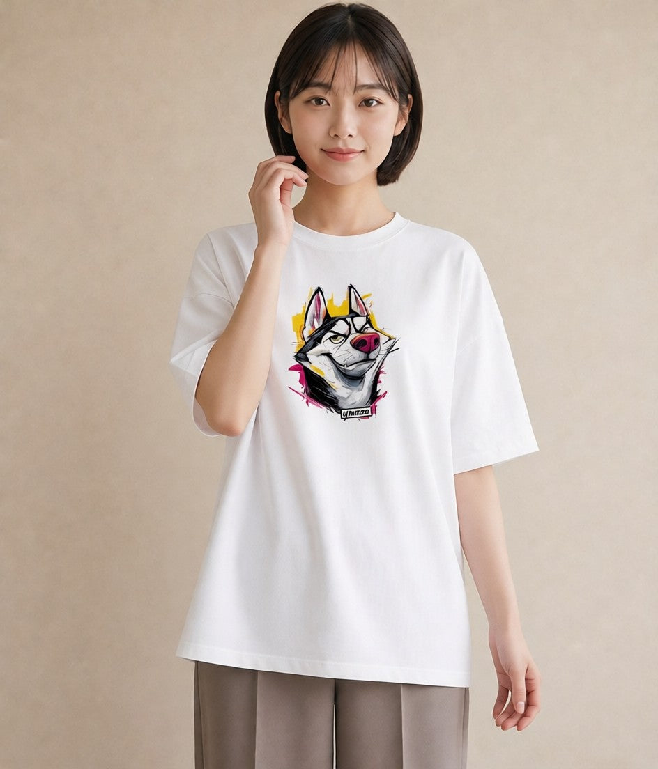 Tシャツ レディース シベリアンハスキー 犬 いぬ イラスト ポップ 母娘コーデ 自分用 白T YMAZO