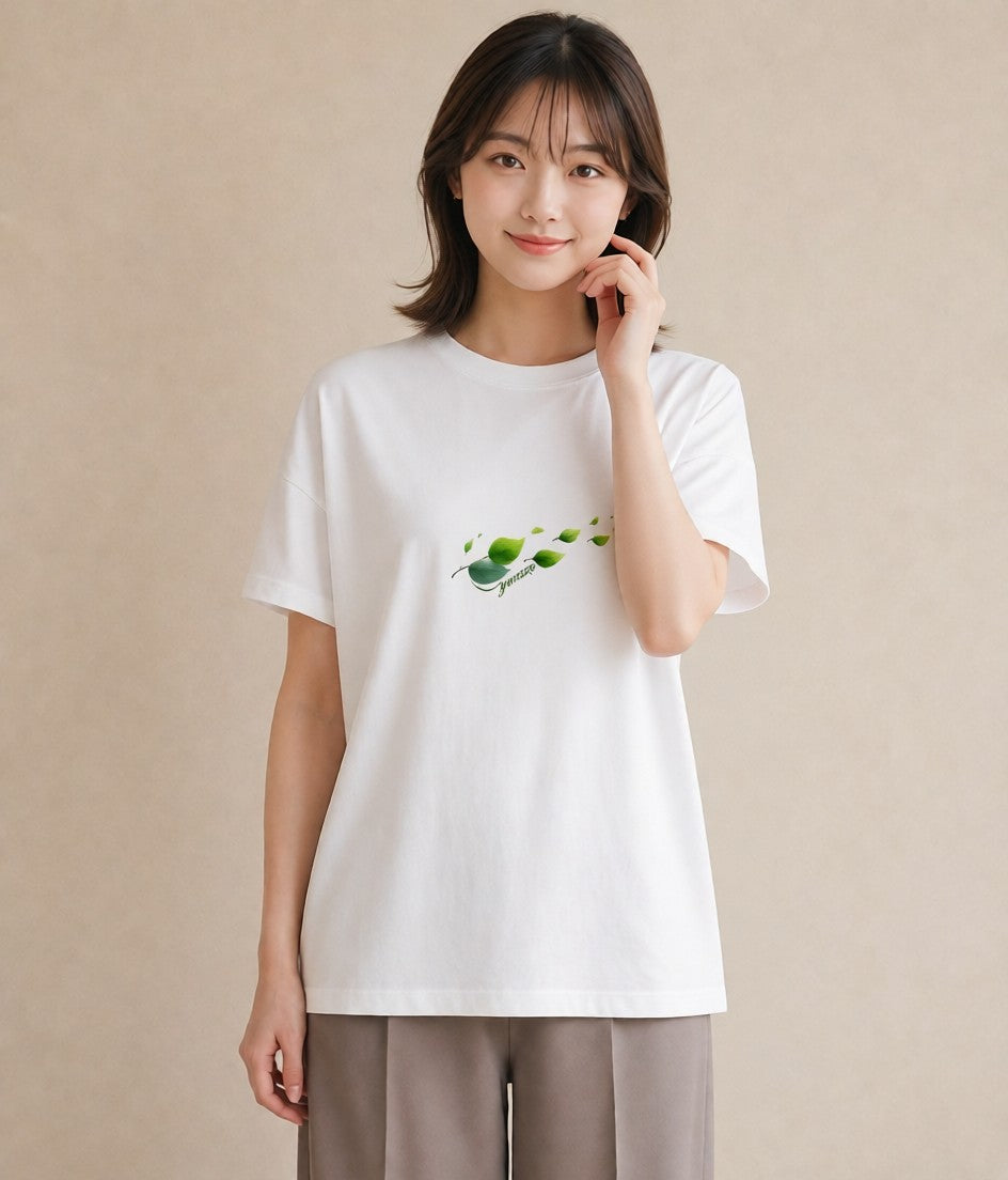 グラフィックTシャツ レディース 葉っぱ 植物 ボタニカル イラスト 可愛い デイリーウェア 休日 白T YMAZO