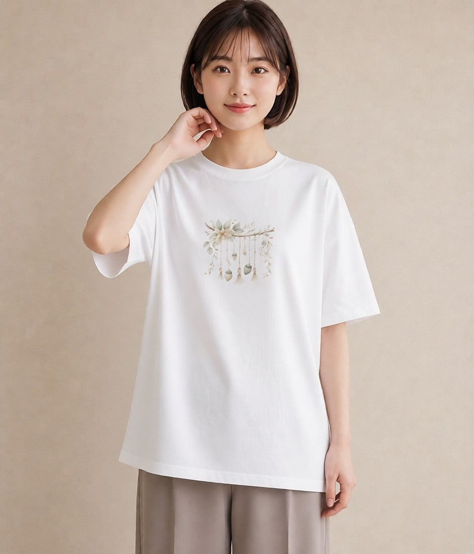 半袖Tシャツ レディース 洗濯物 風 ナチュラル アンティーク イラスト シンプル 母娘コーデ 自分用 白T YMAZO