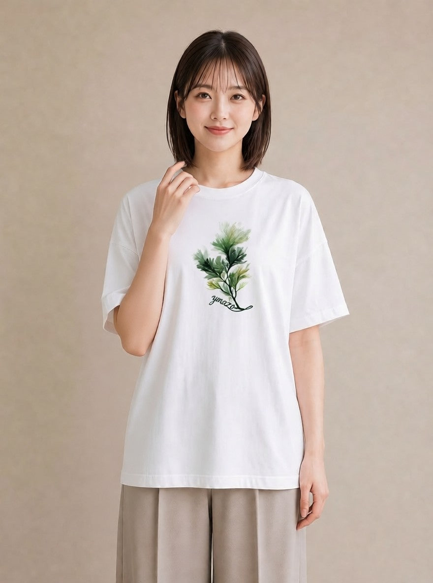 半袖Tシャツ レディース 芝生 植物 ボタニカル イラスト 普段使い カフェ巡り 女子会 白T YMAZO