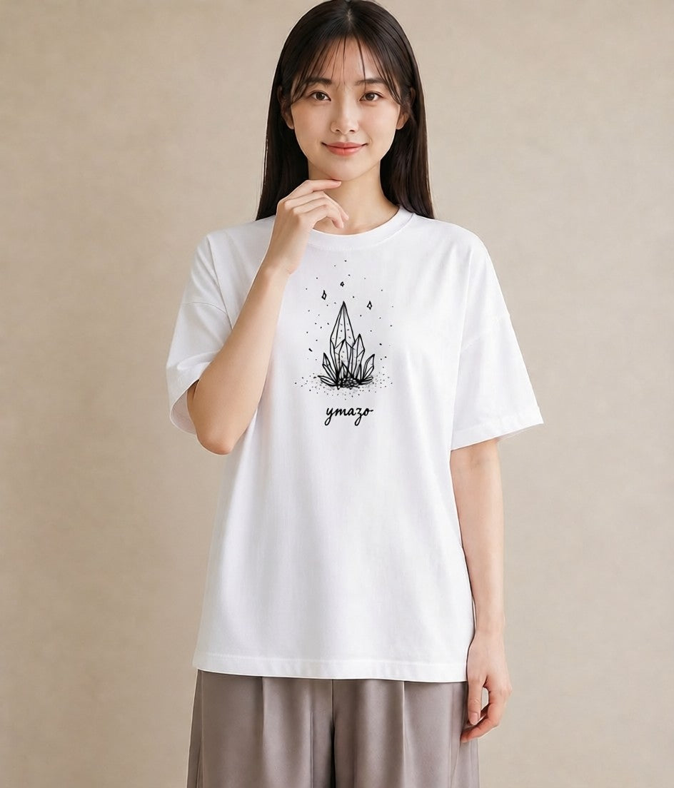 半袖Tシャツ レディース パールピアス アクセサリー ナチュラル アンティーク イラスト 北欧風 夏コーデ 通学 白T YMAZO