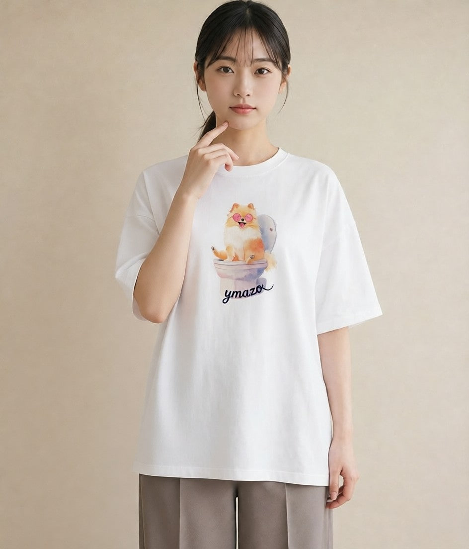 グラフィックTシャツ レディース ポメラニアン ポメ 犬 いぬ イラスト シック 送別ギフト 通勤 白T YMAZO