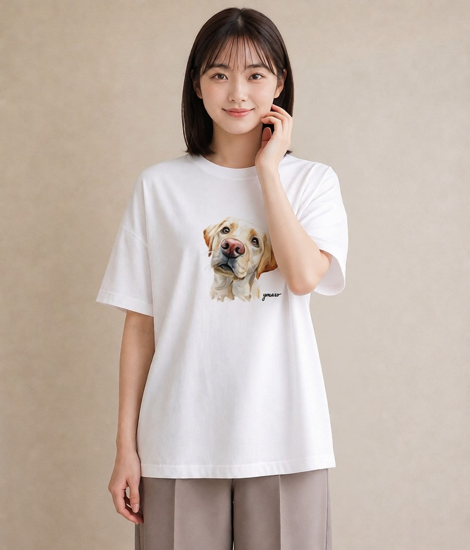 半袖Tシャツ レディース 愛犬 犬 いぬ イラスト アート風 買い物 夏コーデ 白T YMAZO