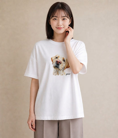半袖Tシャツ レディース 愛犬 犬 いぬ イラスト アート風 買い物 夏コーデ 白T YMAZO