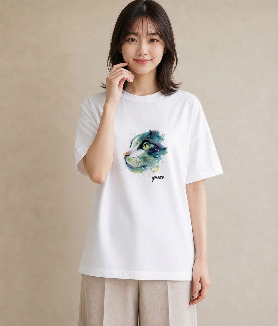 Tシャツ レディース ブリティッシュショートヘア 猫 ねこ イラスト 上品 社会人 女性 白T YMAZO
