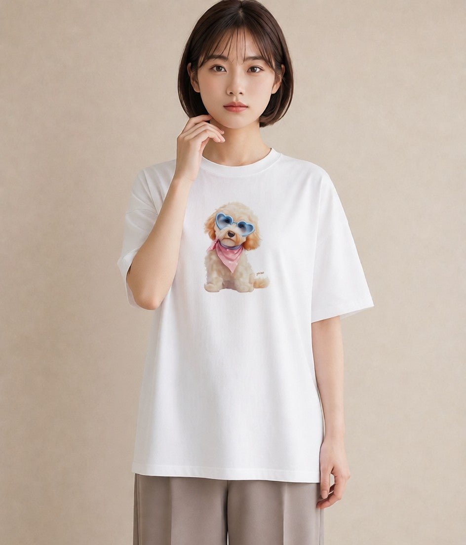 Tシャツ レディース トイプードル プードル 犬 いぬ イラスト 普段使い 休日 ペアコーデ 白T YMAZO