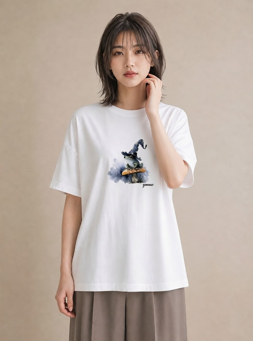 デザインTシャツ レディース アマガエル ペット 動物 イラスト ラフカジュアル 自分用 ルームウェア 白T YMAZO
