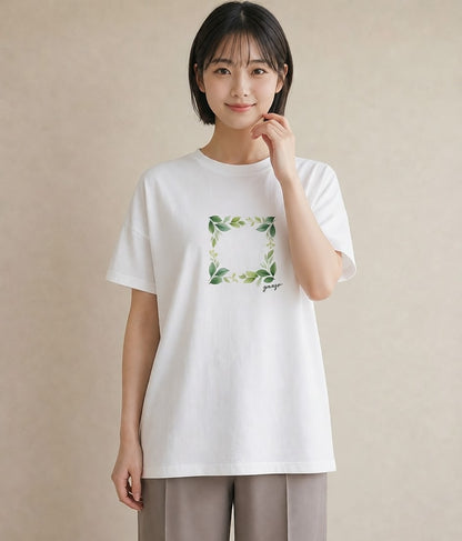 半袖Tシャツ レディース つる 植物 ボタニカル イラスト お洒落 女性 旅行用 白T YMAZO