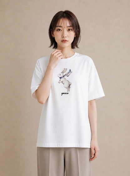 プリントTシャツ レディース ミニうさぎ ペット 動物 イラスト ゆるコーデ 母娘コーデ 自分用 白T YMAZO