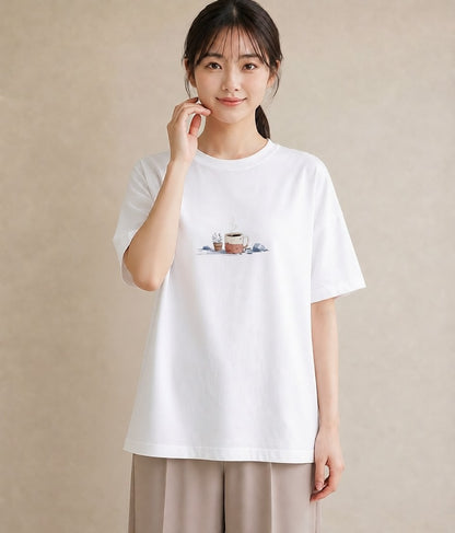 Tシャツ レディース 雨上がりのベンチ ベンチ ナチュラル アンティーク イラスト 週末コーデ 敬老の日 白T YMAZO