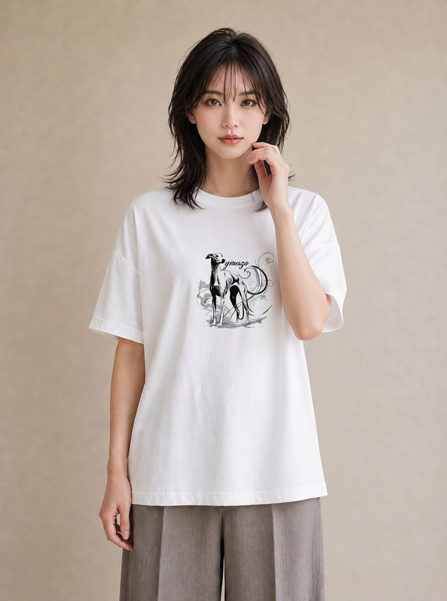 Tシャツ レディース イタリアングレーハウンド 犬 いぬ イラスト 旅行コーデ 週末コーデ 敬老の日 白T YMAZO