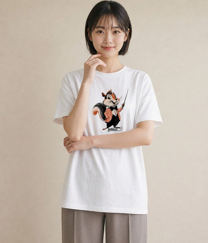 プリントTシャツ レディース シマリス ペット 動物 イラスト クリスマス 旅行 白T YMAZO