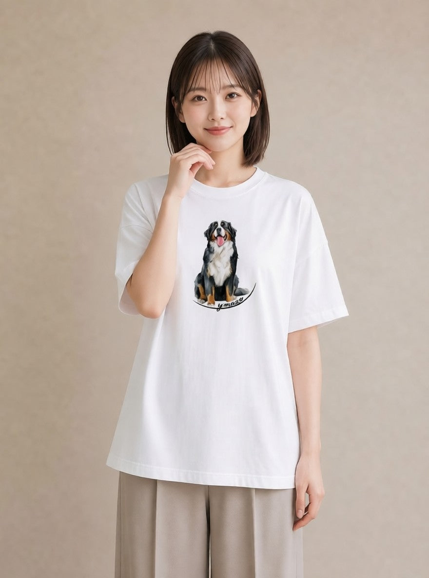 半袖Tシャツ レディース バーニーズマウンテンドッグ 犬 いぬ イラスト ゆるコーデ 週末コーデ 敬老の日 白T YMAZO