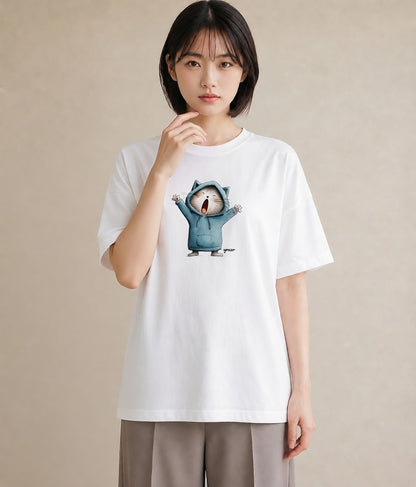 半袖Tシャツ レディース ニャンコ 猫 ねこ イラスト こなれ感 敬老の日 ホワイトデー 白T YMAZO