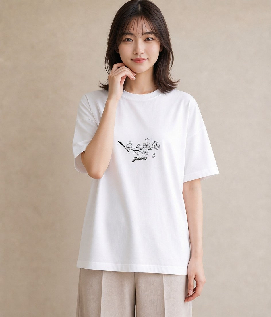 プリントTシャツ レディース さくら 桜 桜の枝 イラスト ナチュラル 通学 誕生日プレゼント 白T YMAZO
