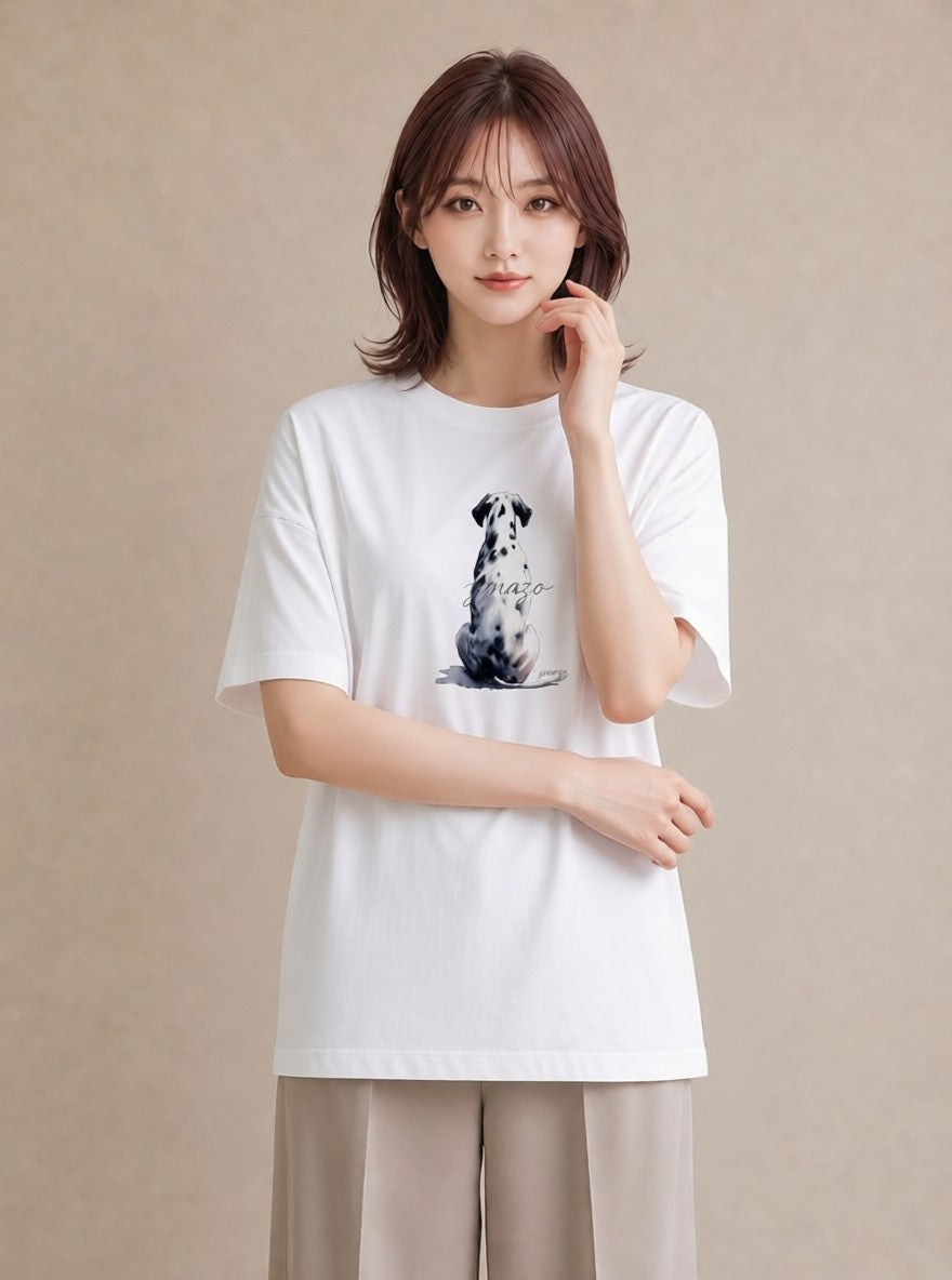 半袖Tシャツ レディース ダルメシアン 犬 いぬ イラスト ゆるコーデ 友達ギフト 部屋着 白T YMAZO