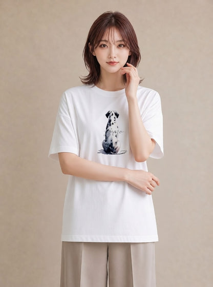 半袖Tシャツ レディース ダルメシアン 犬 いぬ イラスト ゆるコーデ 友達ギフト 部屋着 白T YMAZO