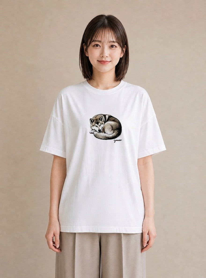 Tシャツ レディース 秋田犬 犬 いぬ イラスト カフェコーデ 敬老の日 ホワイトデー 白T YMAZO