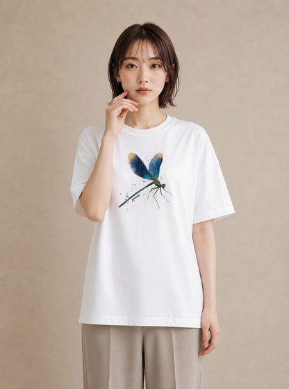 Tシャツ レディース ホタル 昆虫 虫 イラスト ラフカジュアル 買い物 夏コーデ 白T YMAZO