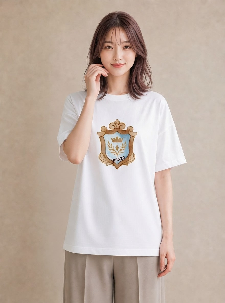 半袖Tシャツ レディース 手鏡 アンティーク レトロ ナチュラル イラスト 抜け感 おしゃれギフト 社会人 白T YMAZO