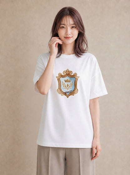 半袖Tシャツ レディース 手鏡 アンティーク レトロ ナチュラル イラスト 抜け感 おしゃれギフト 社会人 白T YMAZO