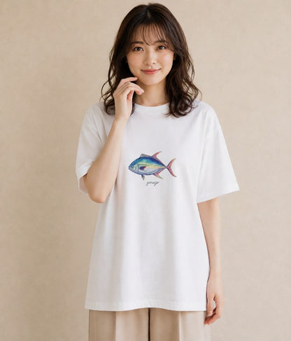 デザインTシャツ レディース マンボウ 海の生き物 海 イラスト ナチュラル ママ カフェ服 白T YMAZO