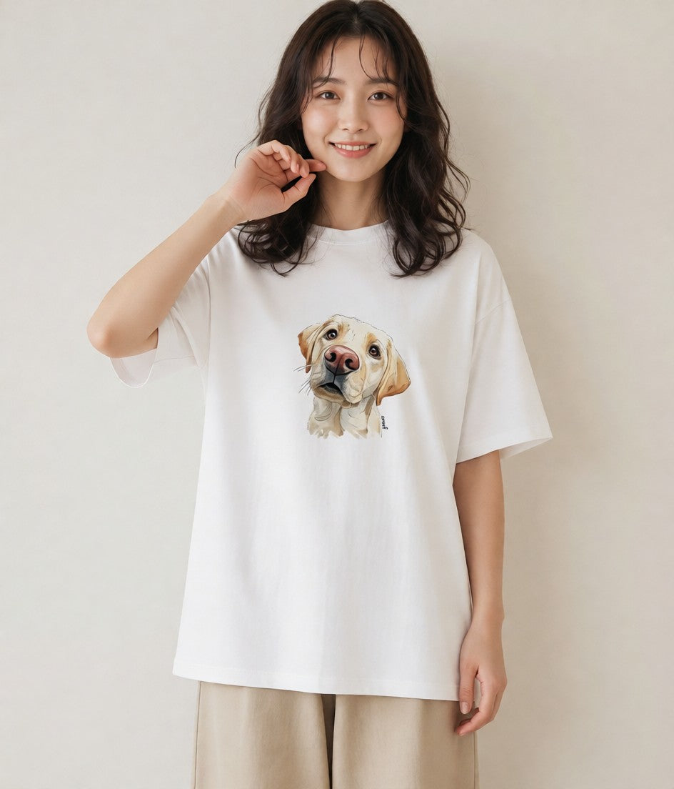 半袖Tシャツ レディース ラブラドールレトリバー 犬 いぬ イラスト ガーリー 秋コーデ おしゃれギフト 白T YMAZO