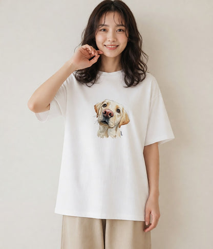 半袖Tシャツ レディース ラブラドールレトリバー 犬 いぬ イラスト ガーリー 秋コーデ おしゃれギフト 白T YMAZO