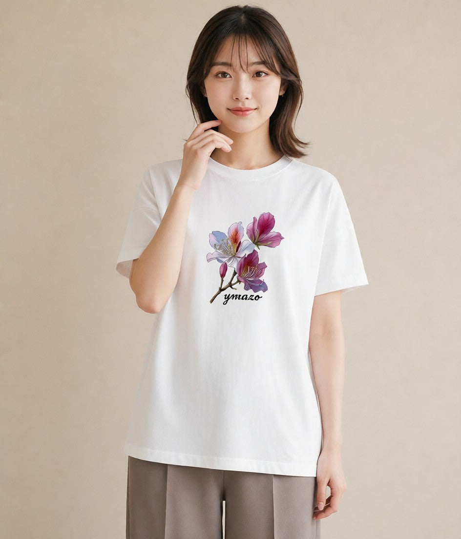 Tシャツ レディース 花 花柄 イラスト カジュアル 敬老の日 ホワイトデー 白T YMAZO