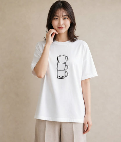 プリントTシャツ レディース コーヒー カフェ 珈琲 イラスト 手描き風 秋コーデ おしゃれギフト 白T YMAZO
