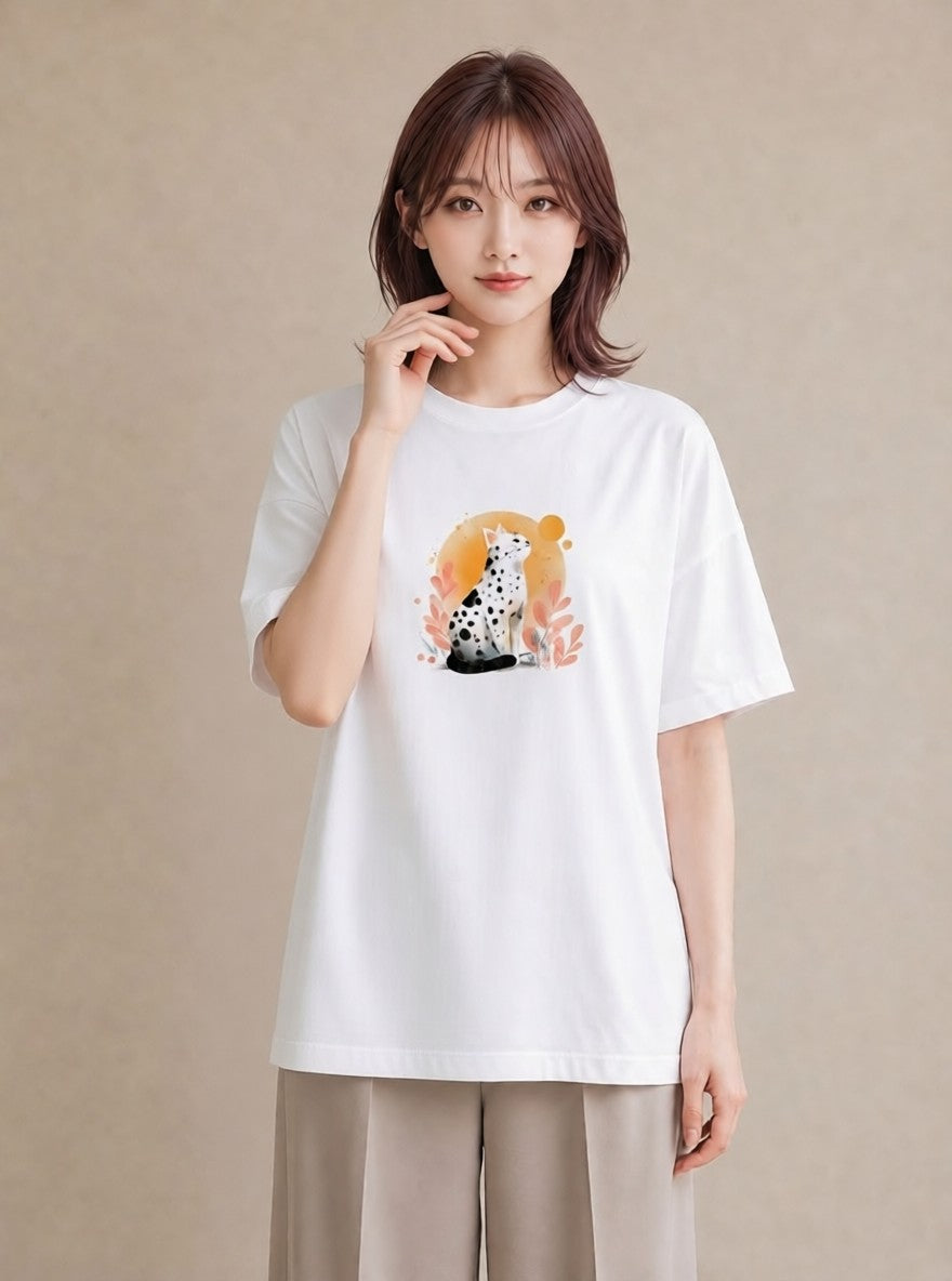 グラフィックTシャツ レディース ベンガル 猫 ねこ イラスト 通勤 在宅 白T YMAZO