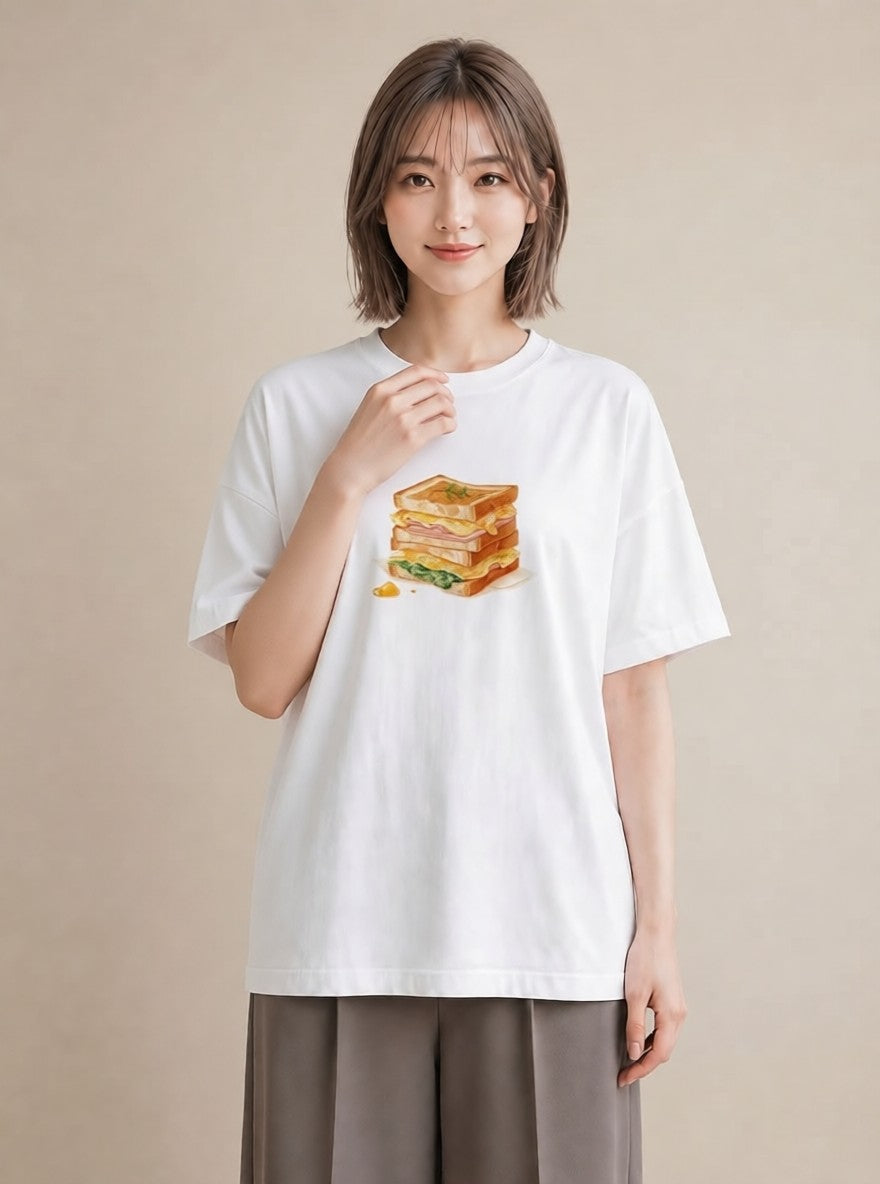 プリントTシャツ レディース たまご 食べ物 フード イラスト ユニーク 夏コーデ 通学 白T YMAZO