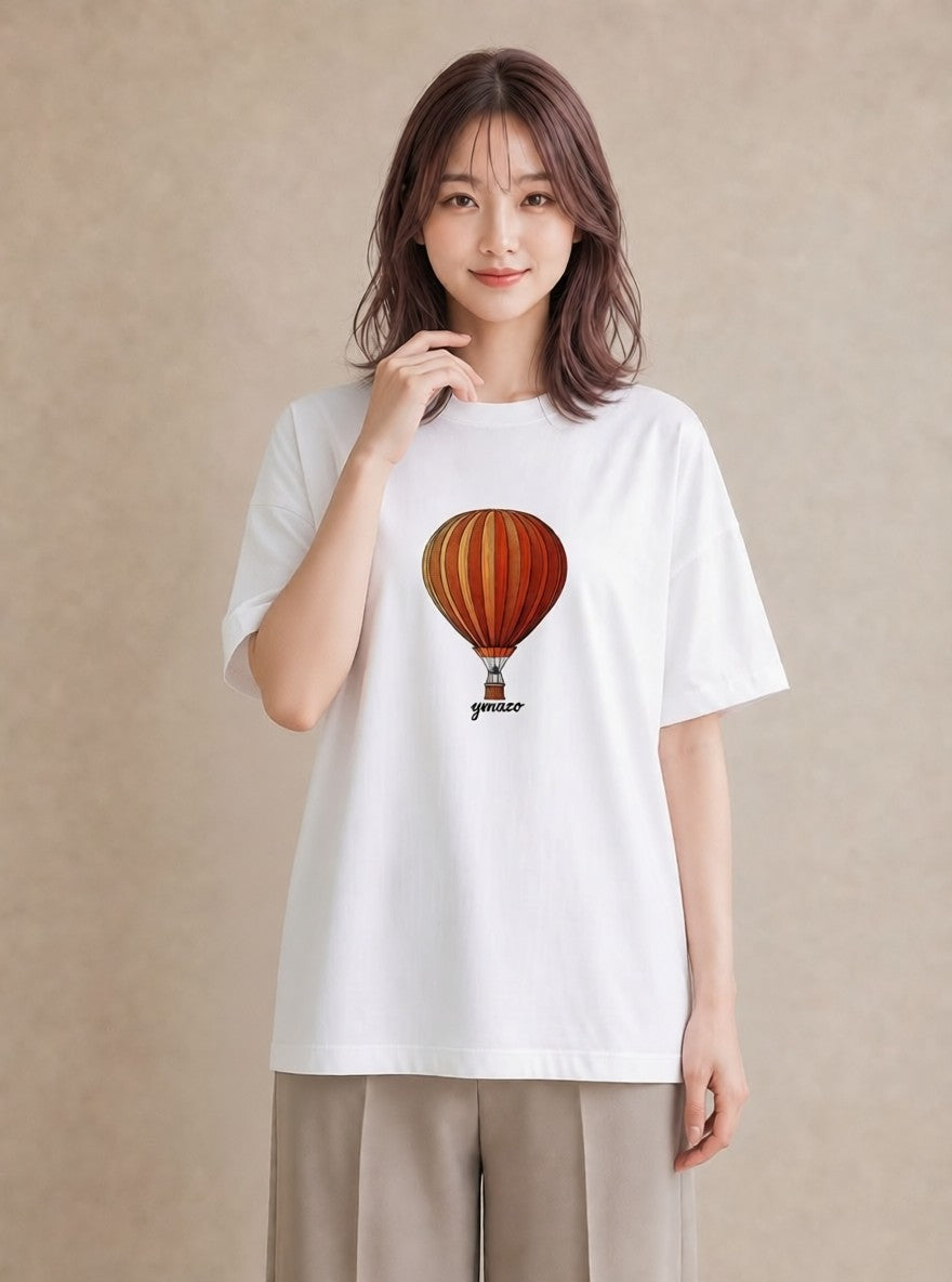 Tシャツ レディース 気球 星空 宇宙 イラスト 個性的 親子 20代 白T YMAZO