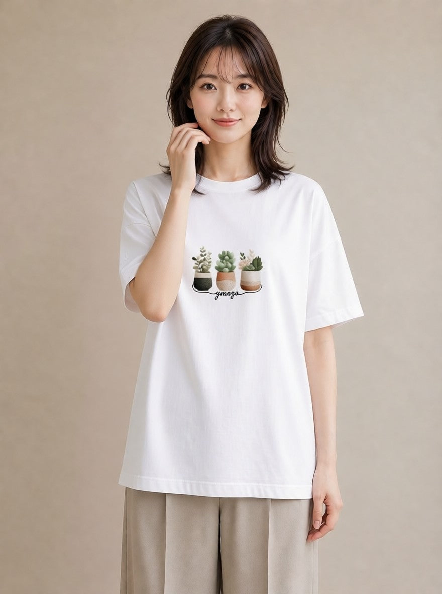 グラフィックTシャツ レディース 多肉植物 植物 ボタニカル イラスト ラフ 帰省 白T YMAZO