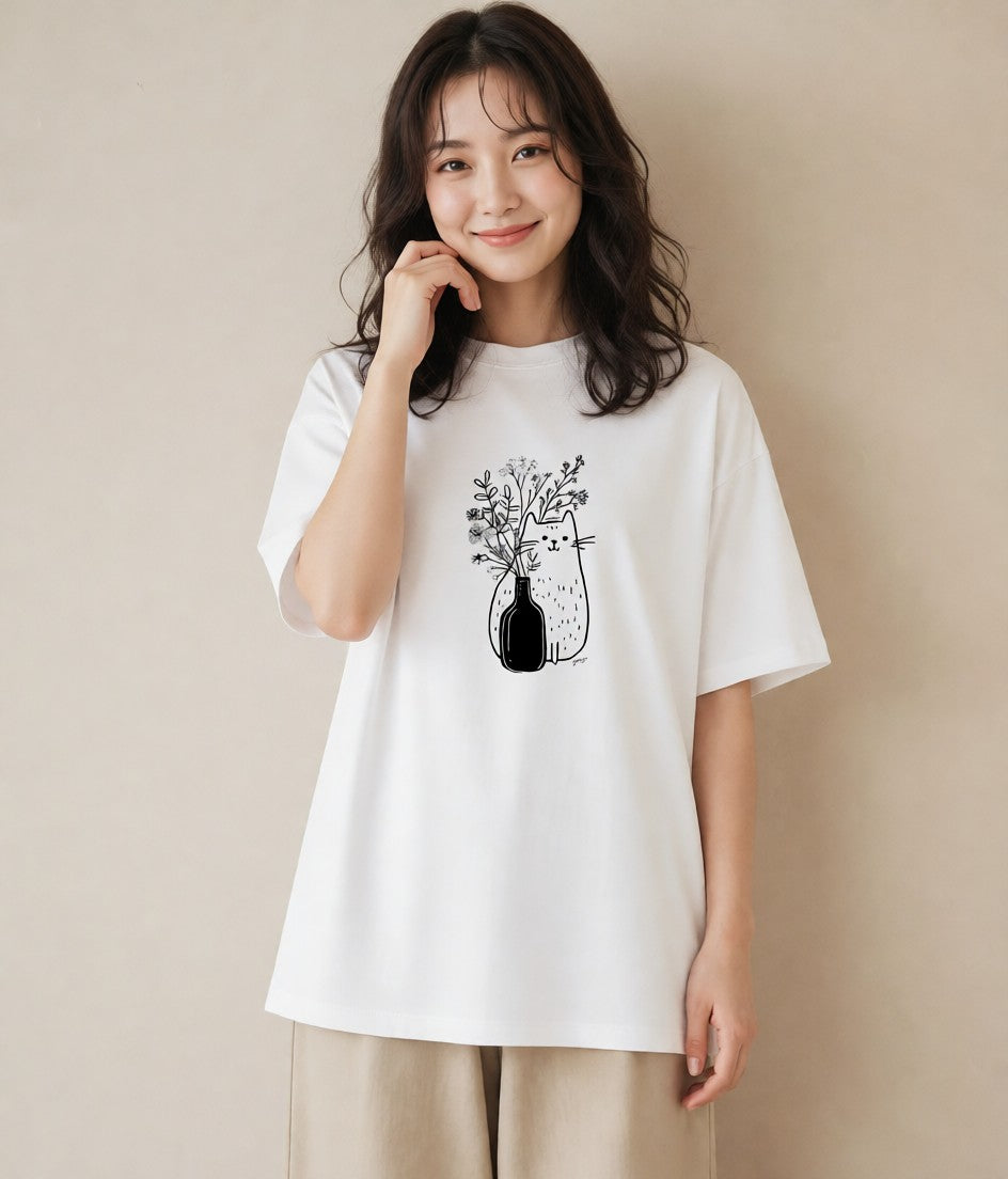 プリントTシャツ レディース 猫 ねこ ネコ イラスト 淡色 ギフト 母の日 白T YMAZO